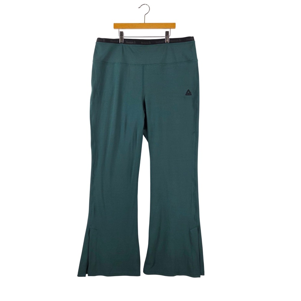 Reebok Womens XXL Forest Green Flare Leg Activewear Yoga Pants Side Slit Logo